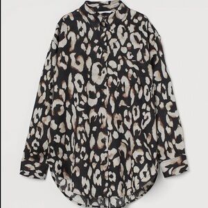 NWT H&M Linen Animal Print Long Sleeve Button Up Shirt Size Oversized Small